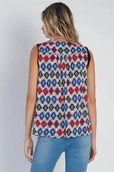 Red Multi-Color Geometric Print Sleeveless Loose Fit Top